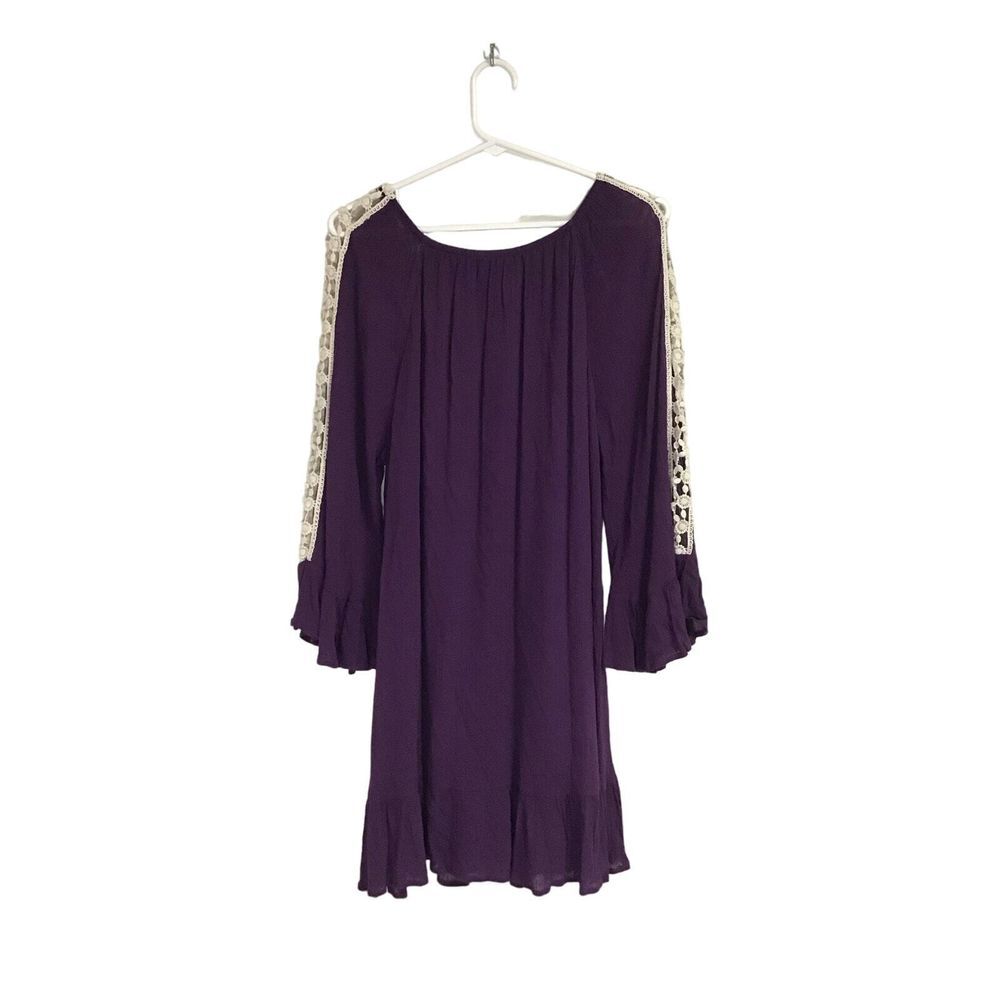 Indigo Soul Purple‎ Crochet Sleeved Dress Women's Size Large
